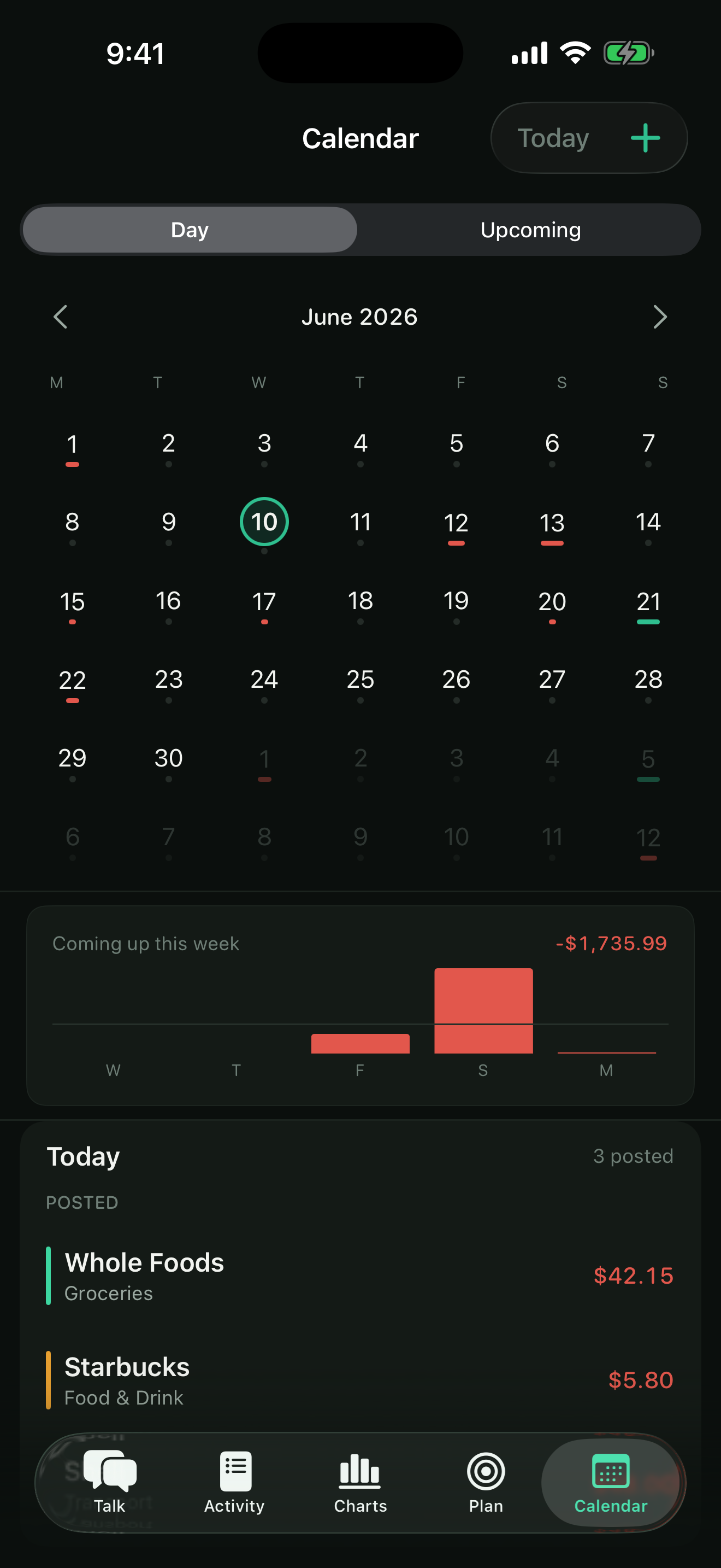 Sotto bill calendar with upcoming due dates